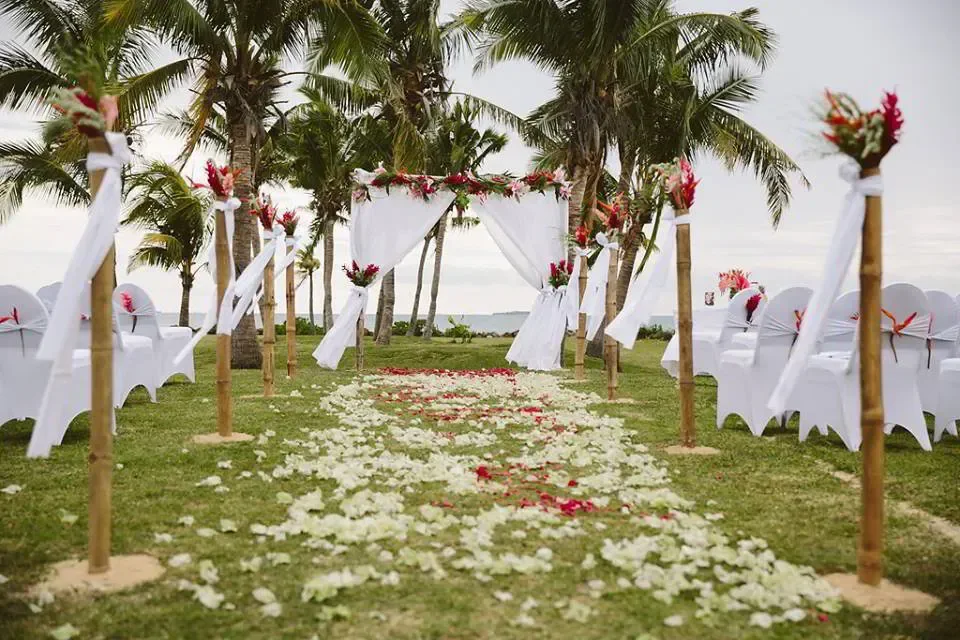 Waterfront wedding ceremony setting