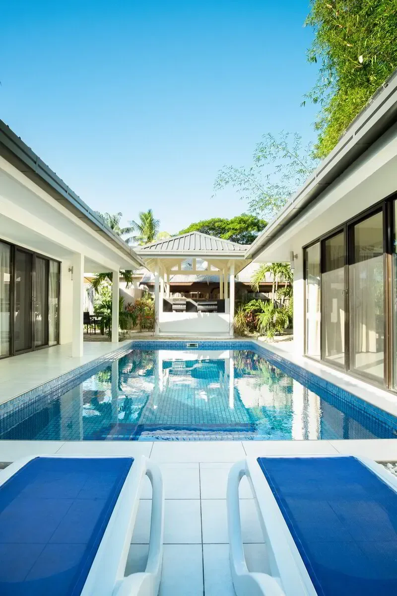 Private pool between tropical villas
